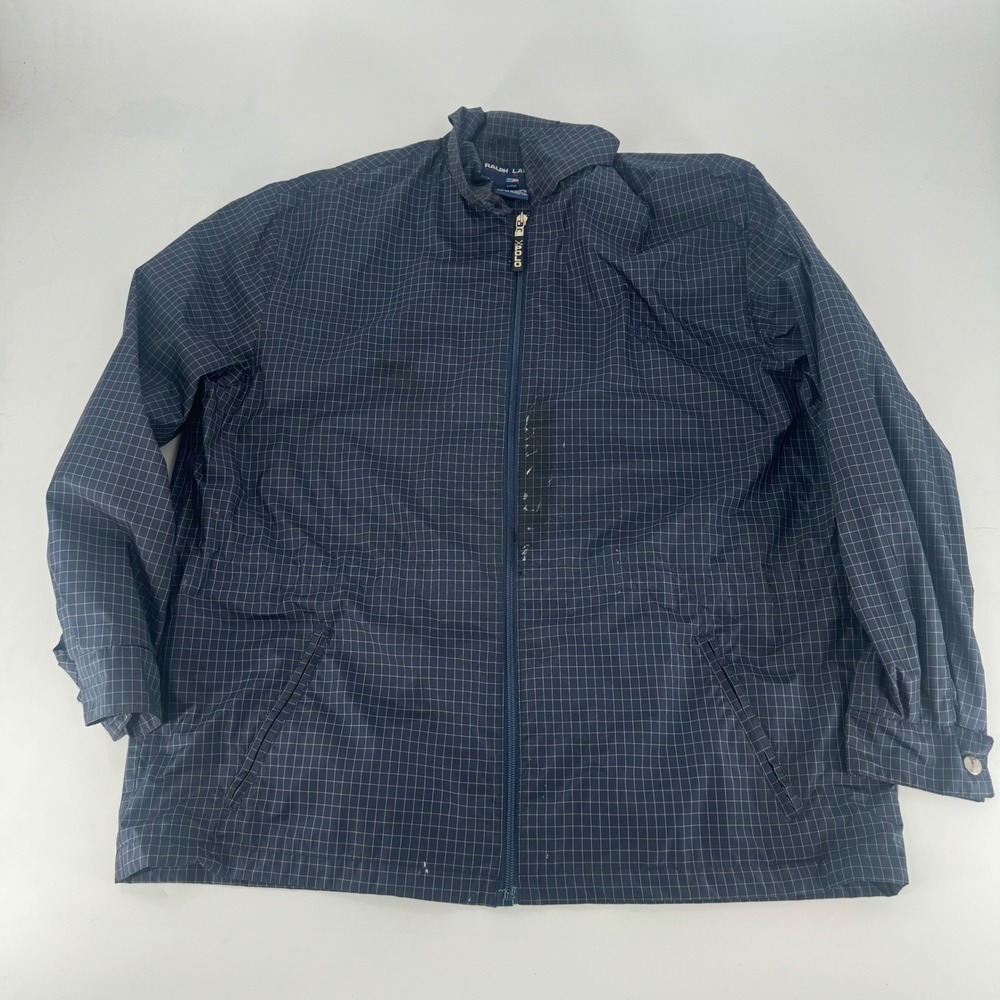 Vintage Polo Sport Ralph Lauren Navy Blue Grid Windbreaker Jacket Mens Large